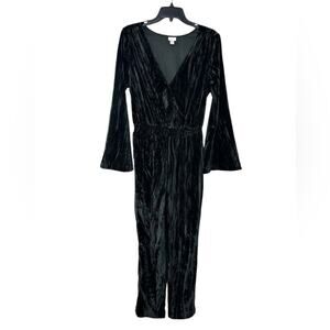 A New Day Bell Sleeve crushed Velvet Jumpsuit Sz M Black Holiday Dark Romantic